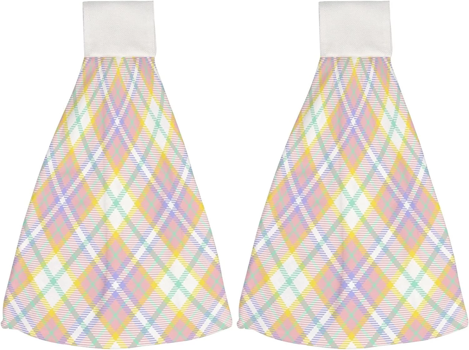 Hanging Towels 2 Pcs, Dish Towels Easter Colors Tartan Plaid Absorbent Hand Towels with Hanging Loop Washcloth for Bathroom Kitchen