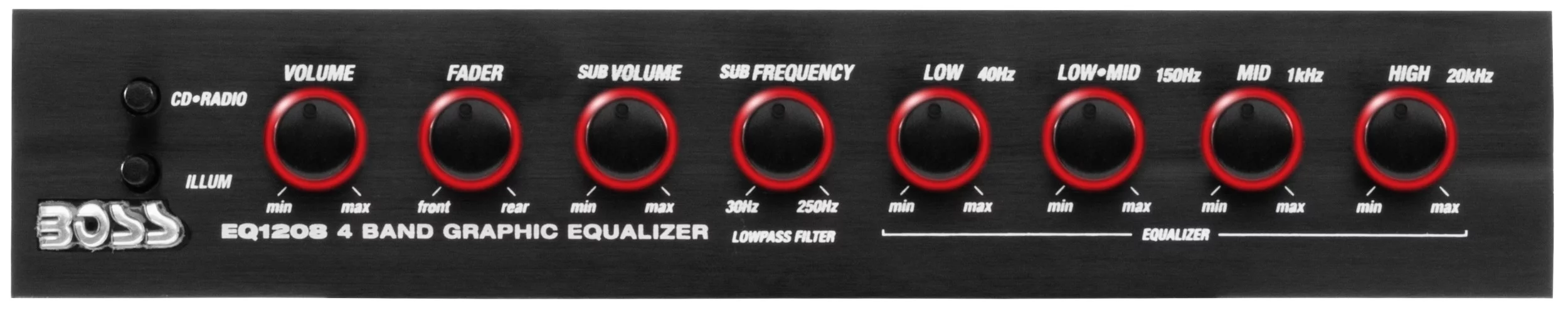 NEW BOSS EQ1208 4-Band Preamp Car Audio Equalizer w/ Subwoofer Sub Output EQ Out