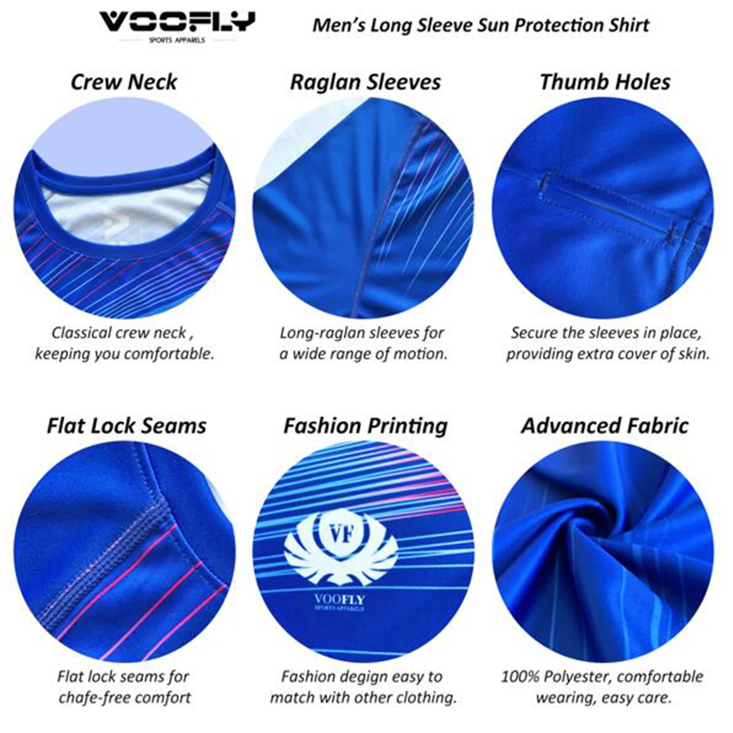 Men Fishing UPF50+ Shirts UV Protection Long Sleeve Rash Guard Shirt Moisture Wicking Blue L