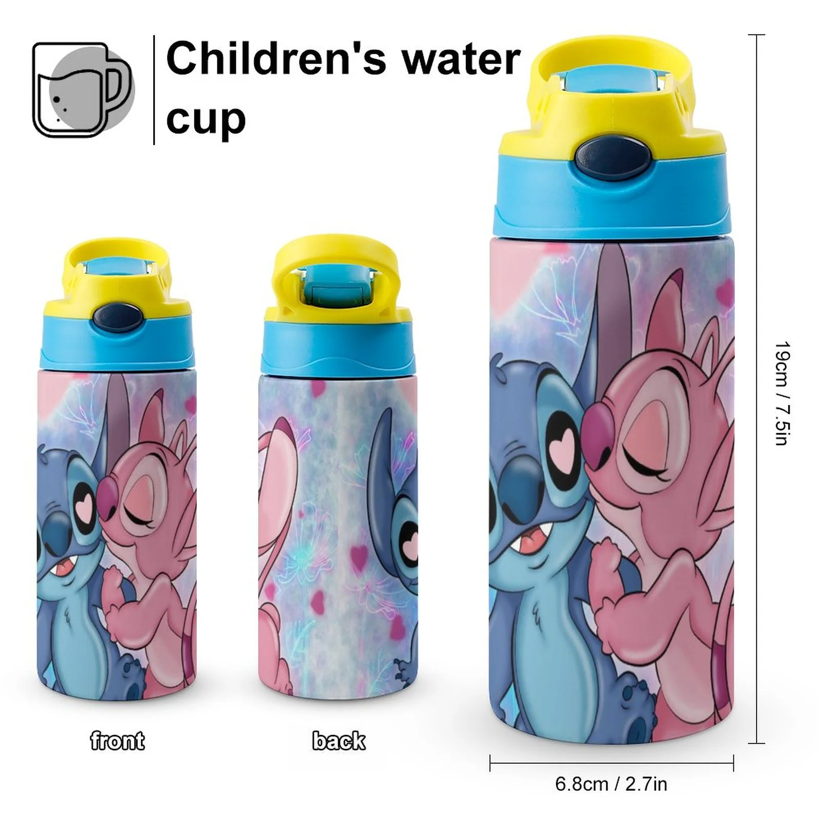 Stitch Children's Water Bottle Vacuum Insulated Stainless Steel Cup With Straw Toddler Thermoses