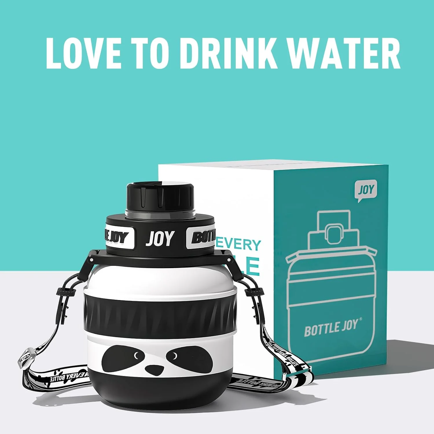 BOTTLE JOY Stainless-Steel Water Bottle: Leakproof Lid, Perfect Sip, Double Insulated, Eco-Friendly, Dishwasher Safe & Stylish Strap, Kids Water Bottle, Gifts for Kids (Panda, 16 oz)