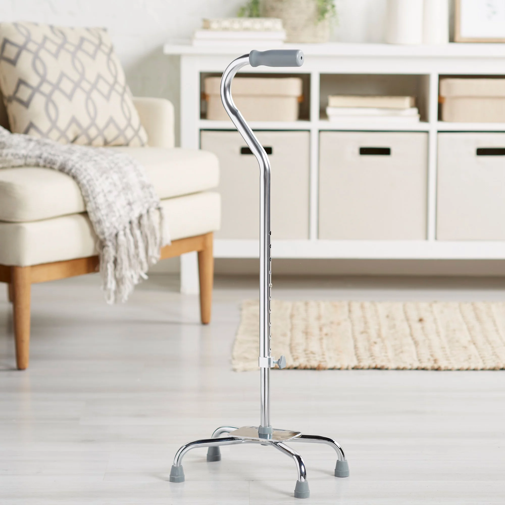 McKesson Chrome Steel Large Base Quad Cane, Adjustable Height 29