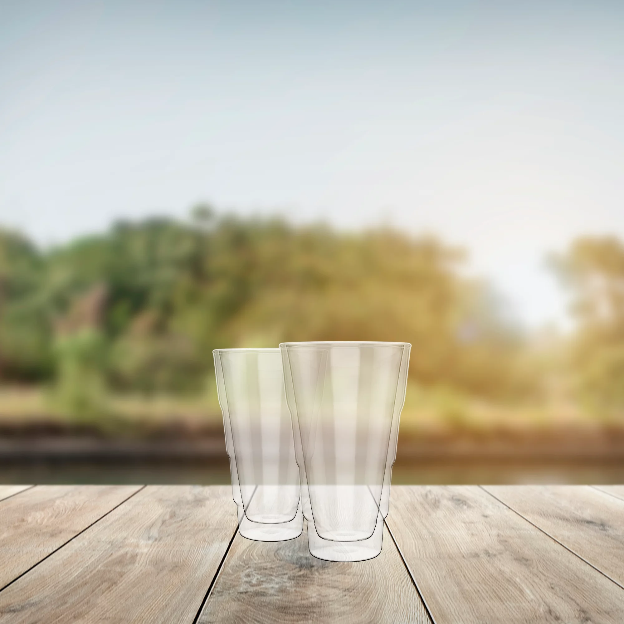 Elle Decor Set of 2 Double Wall Insulated Glass Tumblers, 14oz Highball Glass Cups for Iced Coffee, Clear