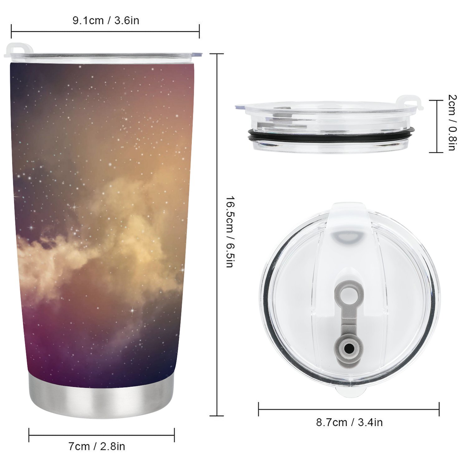 GZHJMY Car Cup Travel Mug, Space of Night Sky with Cloud and Stars 304 Stainless Steel Coffee Cup, Insulated Heated Thermos Mug with Lid, 6.5×3.6×2.8 Inch