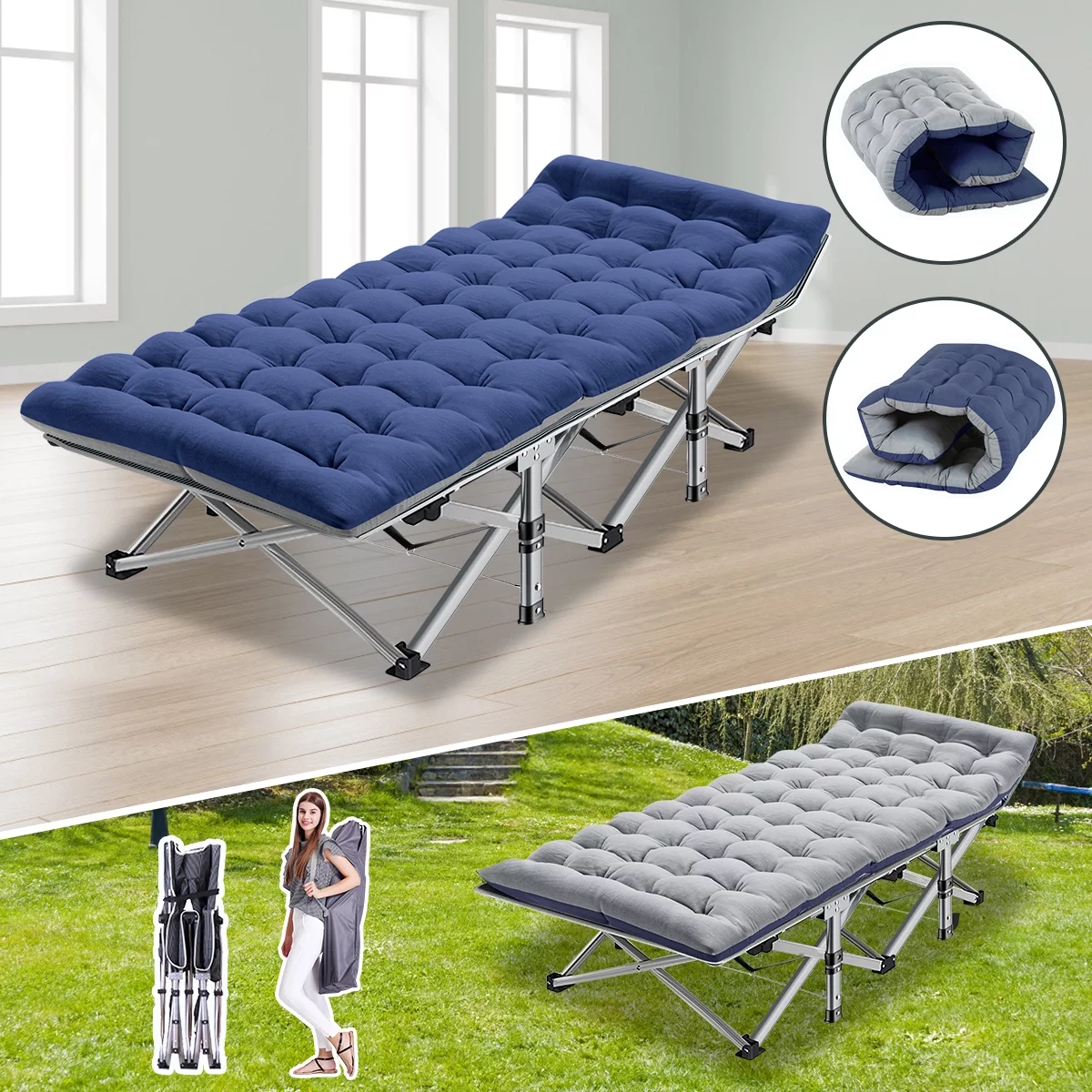 Slsy Folding Camp Cot With Reversible Mattress, Portable Folding Cots with Carry Bag