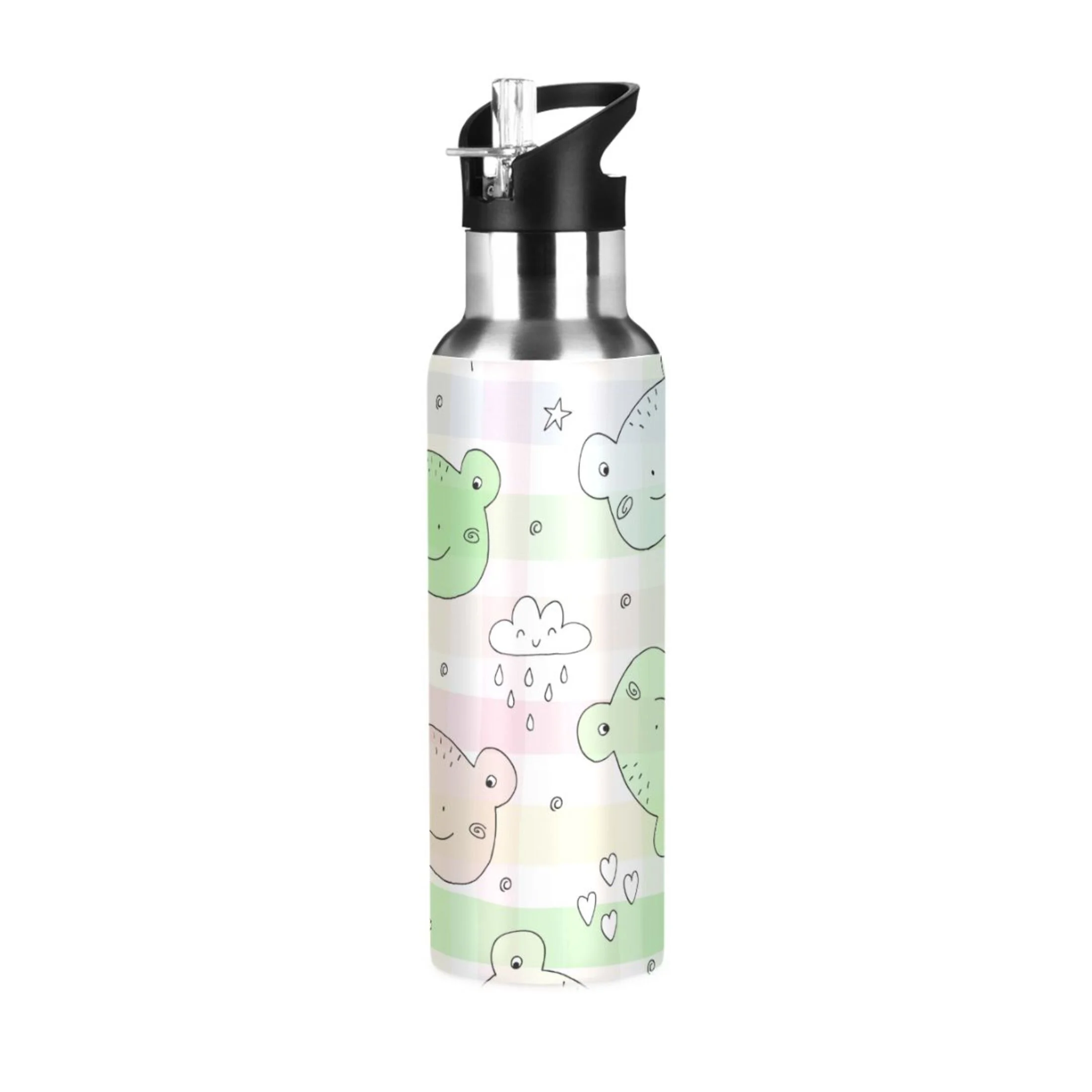 Water Bottle with Straw Lid Leak Cute Frog Stainless Steel Insulated Thermos Vacuum Flask for Cold Hot Drinking for Sports Camping Gym Yoga