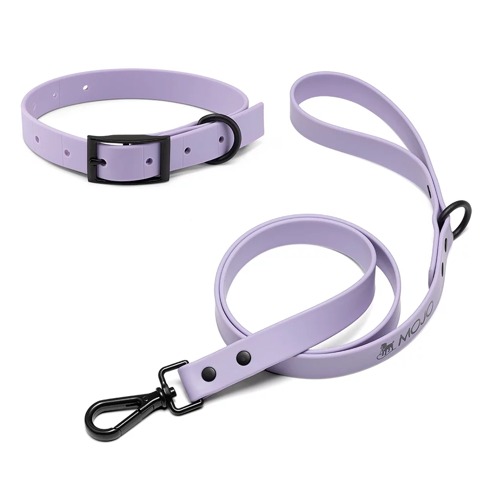 Mojo Pet Supply Hydro Combo Dog Collar & Leash in Lavender with Black Hardware | Waterproof and Odor Free | Heavy Duty Dog Collar & Leash | Adjustable Size Collar | Easy to Clean