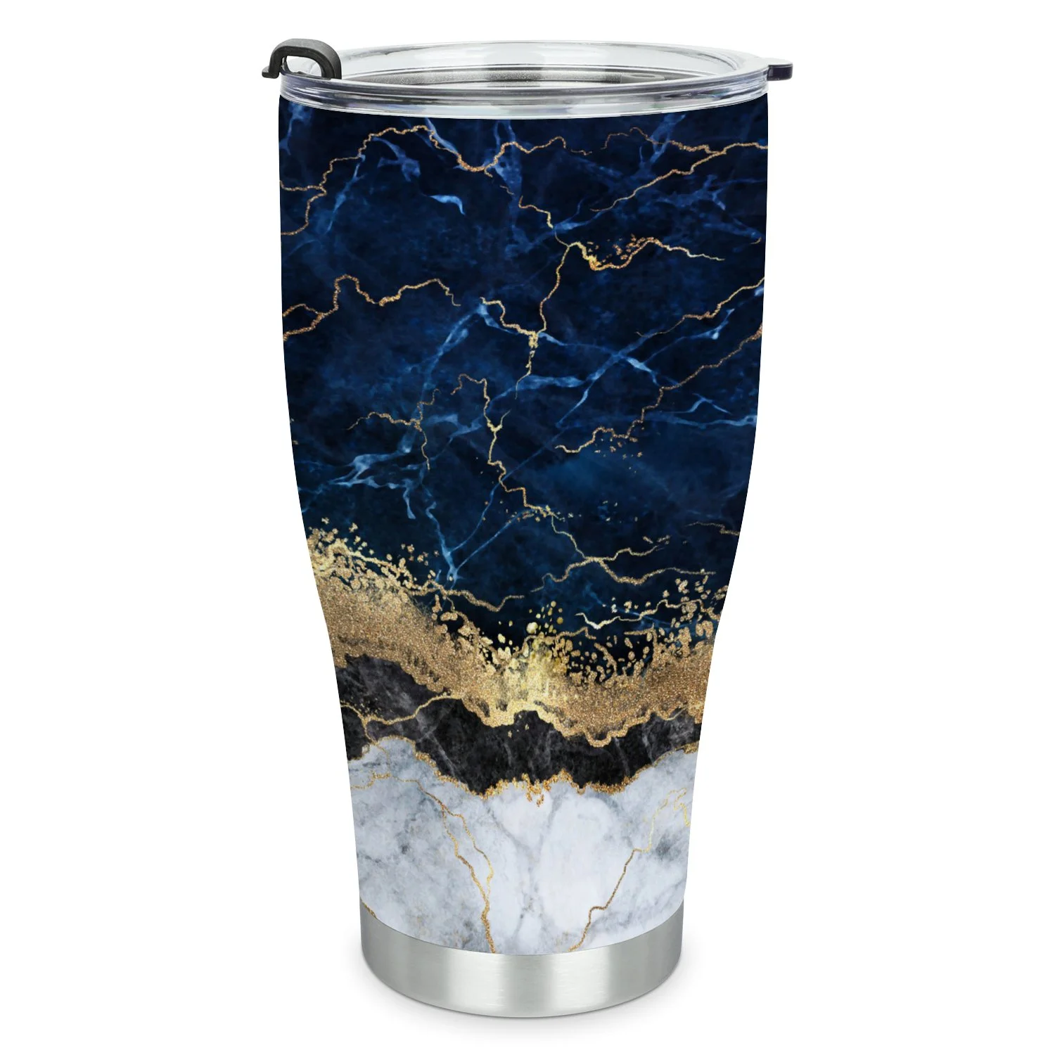Hidove Stainless Steel Tumbler, Abstract White Blue Marble 30oz Leak Proof & Stainless Steel Bottle for Hot & Cold Drinks - Coffee Travel Mug, Water Metal Canteen, Thermal Cup