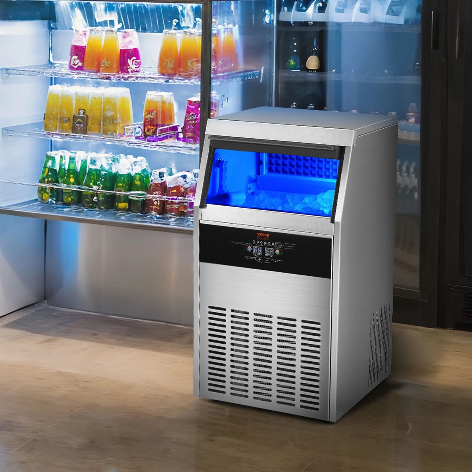 SKYSHALO Commercial Ice Maker Freestanding Cabinet Machine 140lbs/24H 60 Ice Cubes