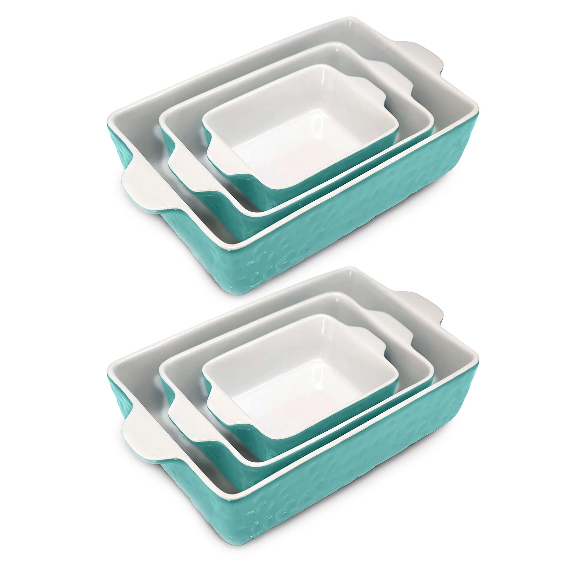 NutriChef Rectangular Ceramic 3 Piece Nonstick Bakeware Set, Aqua (2 Pack)
