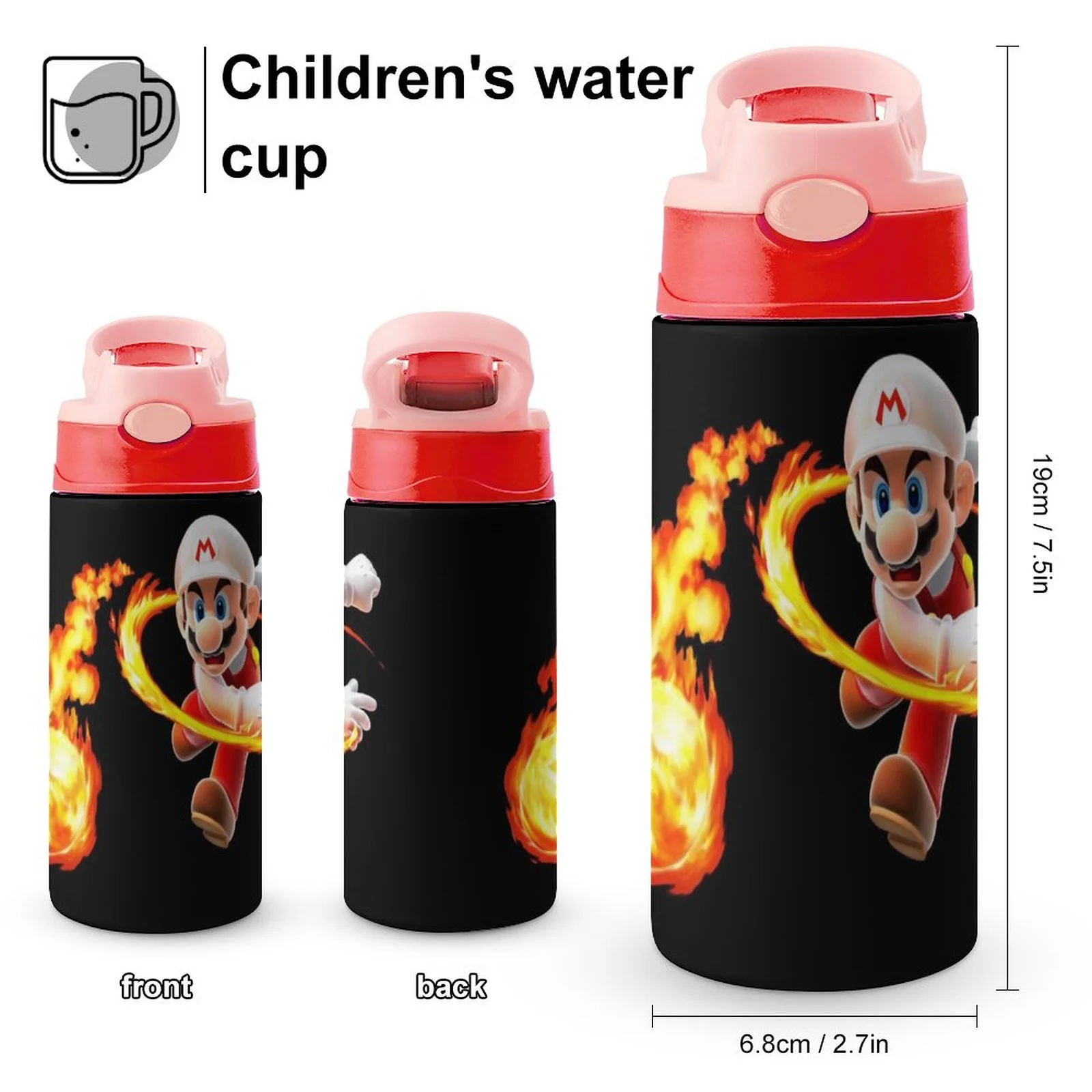 Super Mario Fire Kid's Insulated Water Bottle With Straw Vacuum Stainless Steel Cup Leak-Proof Children Toddler Thermoses