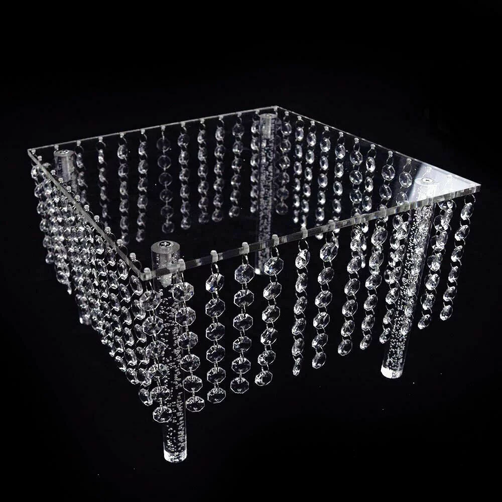 Miumaeov Set of 3 Clear Acrylic Cake Stands Square Cupcake Stands Dessert Display with Crystal Pendants