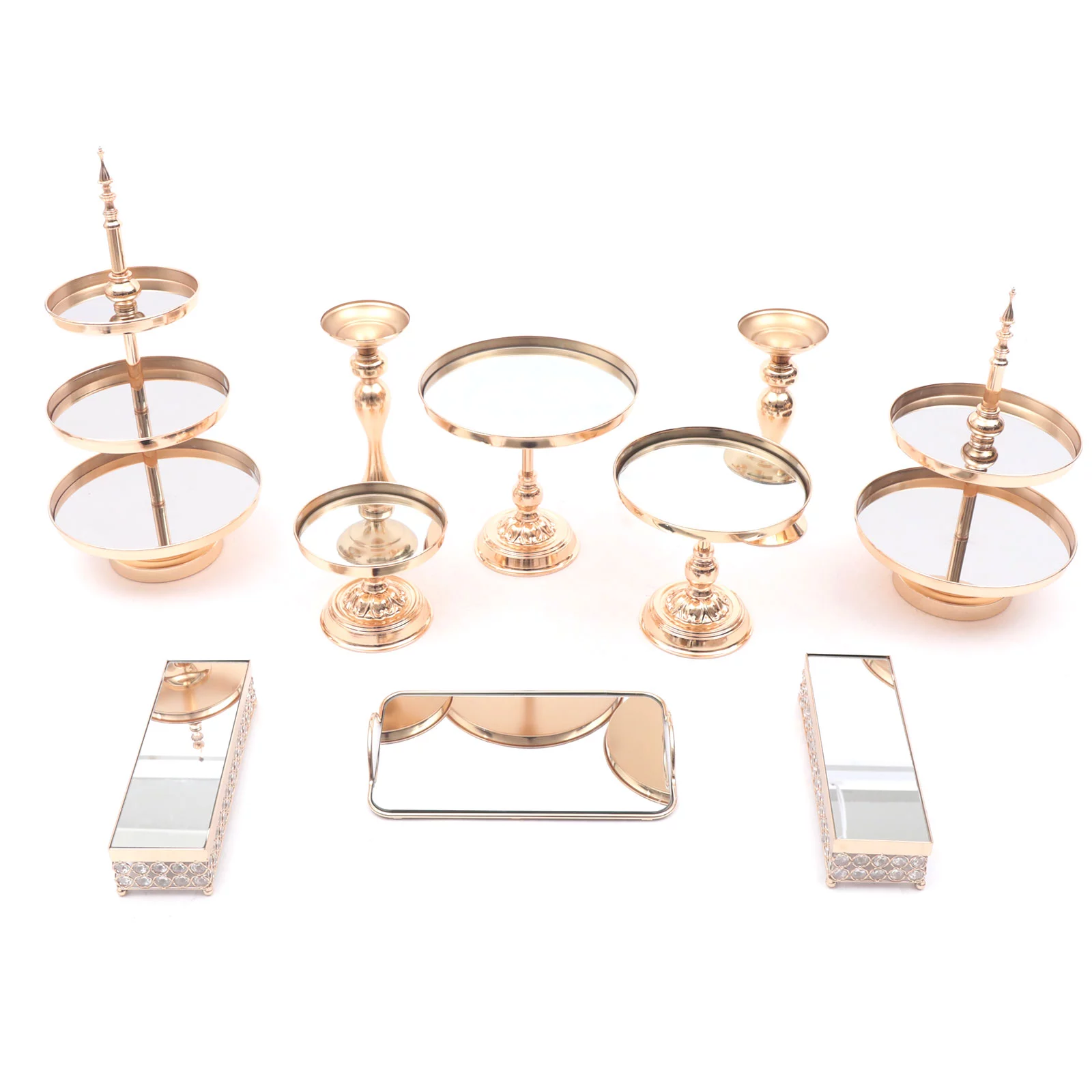 Loyalheartdy Gold Crystal Cake Stand Set of 10, Metal Cupcake Stand Party Dessert Display Holder Pastry Trays Fruit Plate