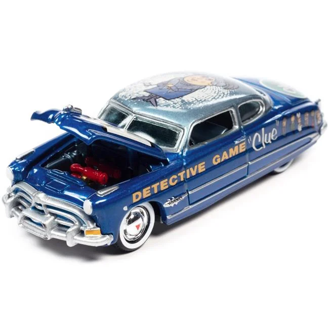 Blue Metallic Vintage Clue Mrs. Peacock with Poker Chip Collectors Token Pop Culture 2022 Release 3 1 by 64 Scale Diecast Model Car for 1951 Hudson Hornet
