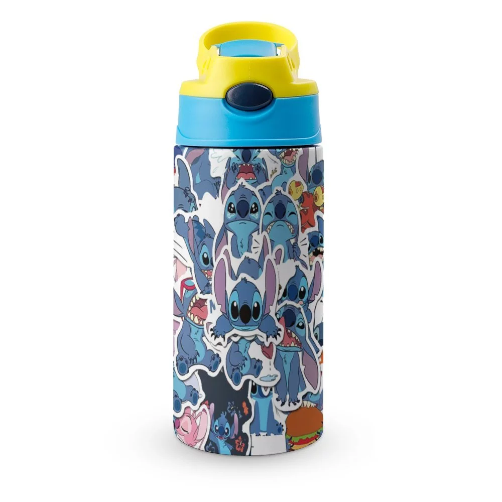 Blue Stitch Children's Water Bottle Vacuum Insulated Stainless Steel Cup With Straw Toddler Thermoses