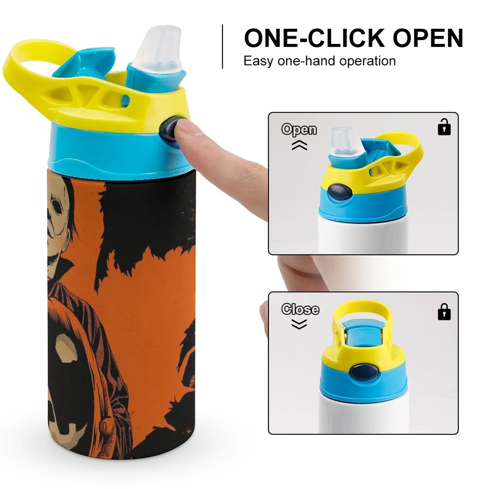 Michael Myers Pumpkin Kid's Insulated Water Bottle With Straw Vacuum Stainless Steel Cup Leak-Proof Children Toddler Thermoses