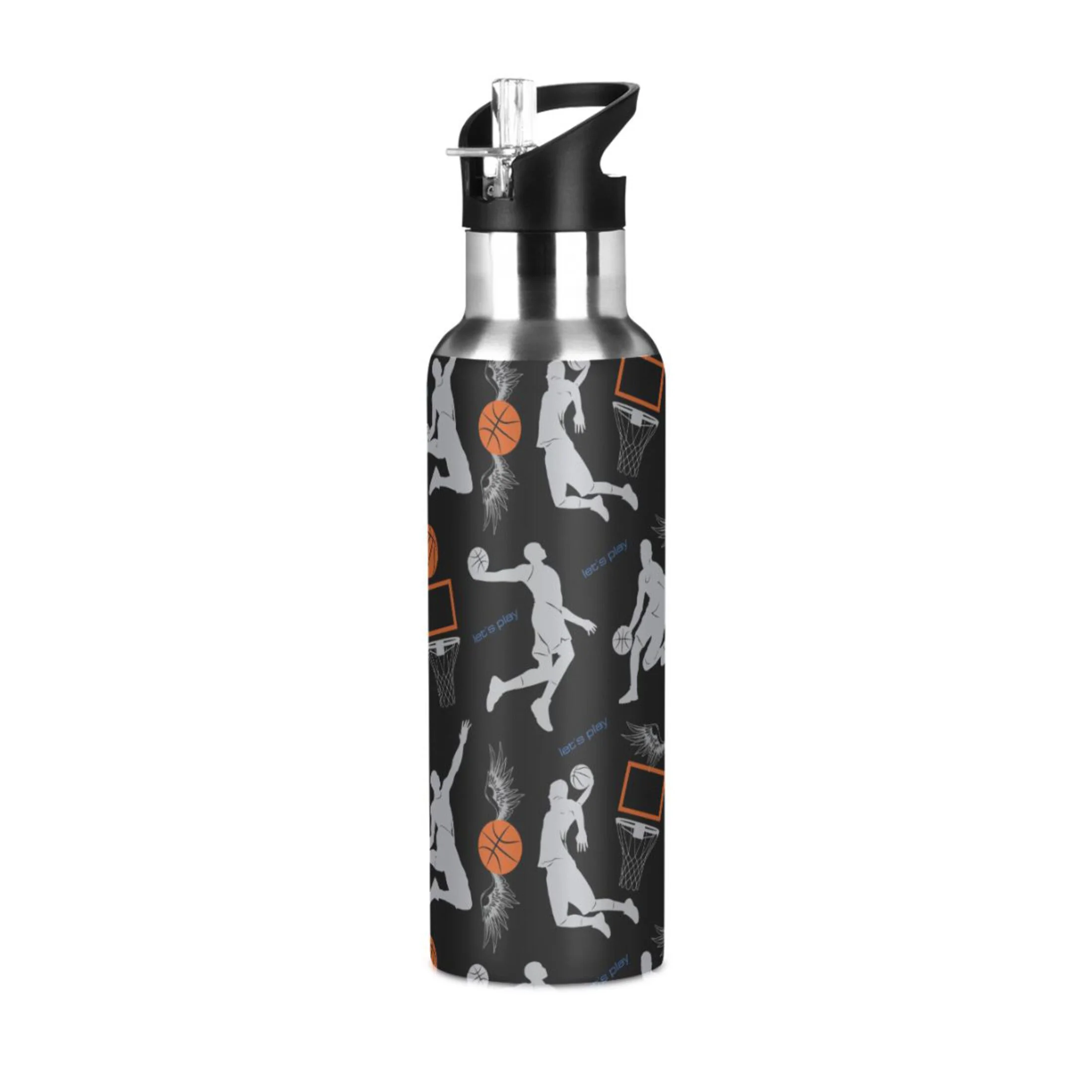 Water Bottle with Straw Lid Leak Play Basketball Shoot Stainless Steel Insulated Thermos Vacuum Flask for Cold Hot Drinking for Sports Camping Gym Yoga