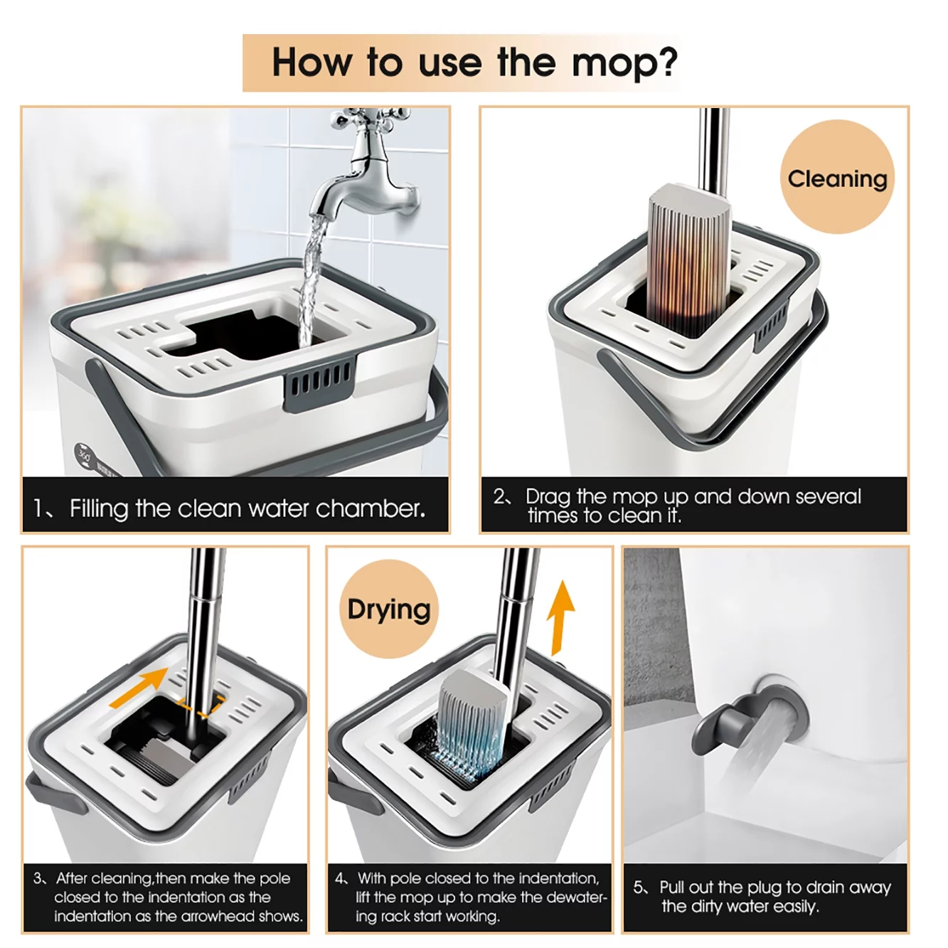 Mastertop Sponge Mop and Bucket Set with Wringer, Floor Cleaning Wet Mop with 3 PVA Sponge Heads