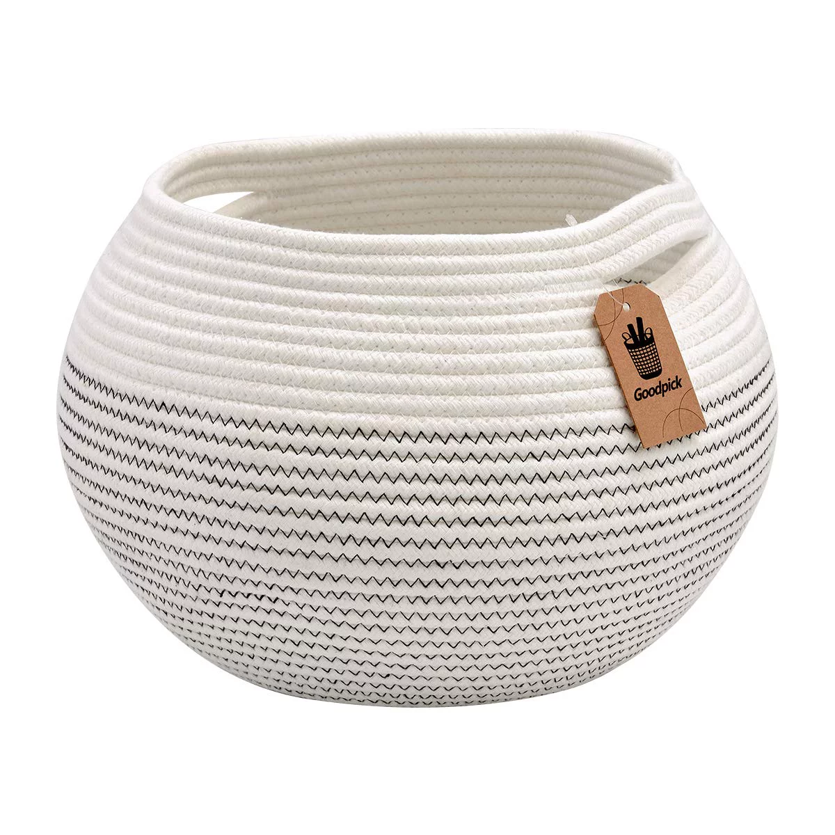 Goodpick Cute Round Basket Cotton Rope Basket in Living Room Woven Towel Basket Bathroom Cat Toy Storage Basket for Children Corner Plant Basket Shelf Indoor, White, 10