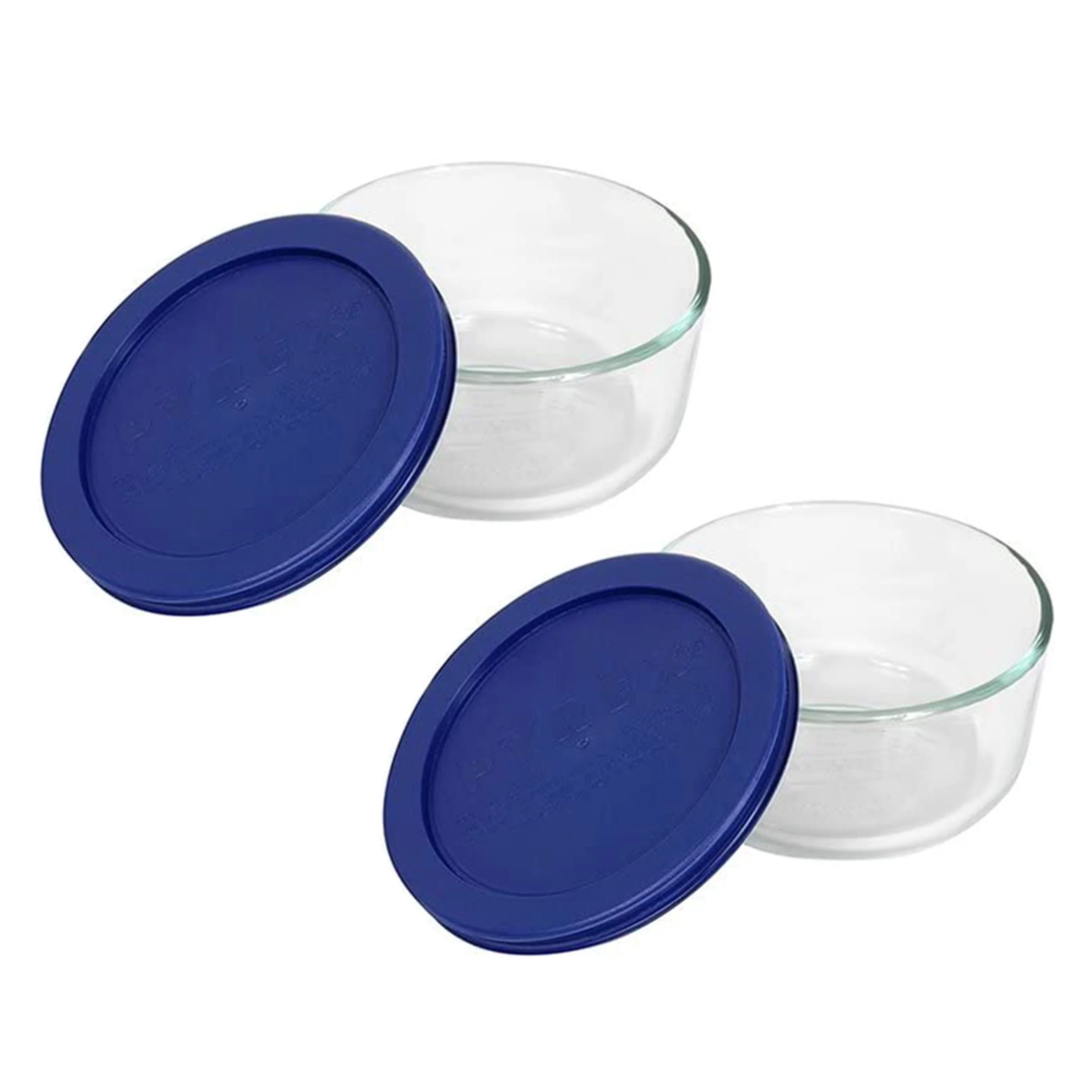 Pyrex Simply Store 7200 2-Cup Glass Food Storage Bowl w/ 7200-PC Blue Lid Cover (2-Pack)