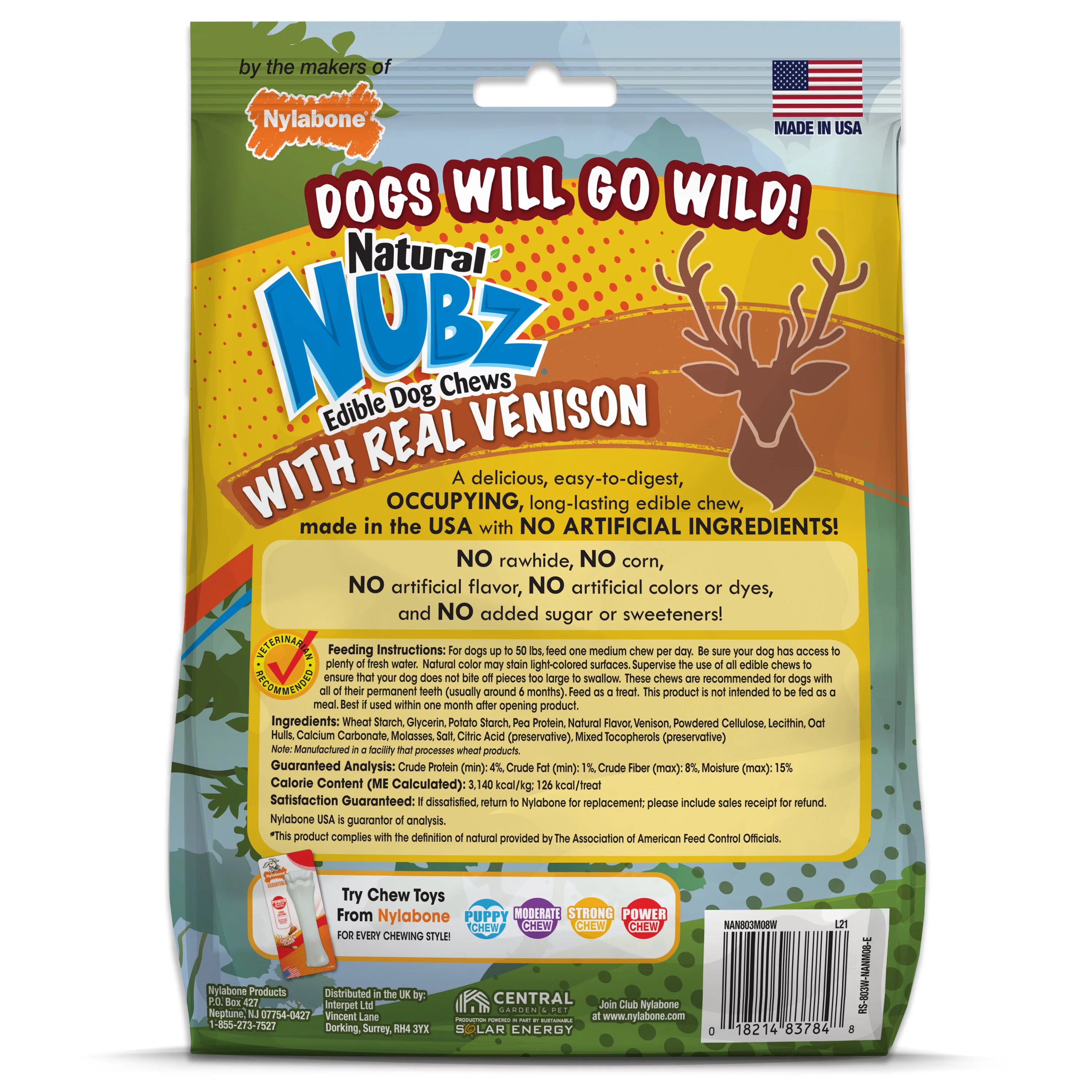 Nylabone Nubz WILD Antler Natural Long Lasting Edible Venison Dog Chews Large - 30+ lbs. (8 Count)