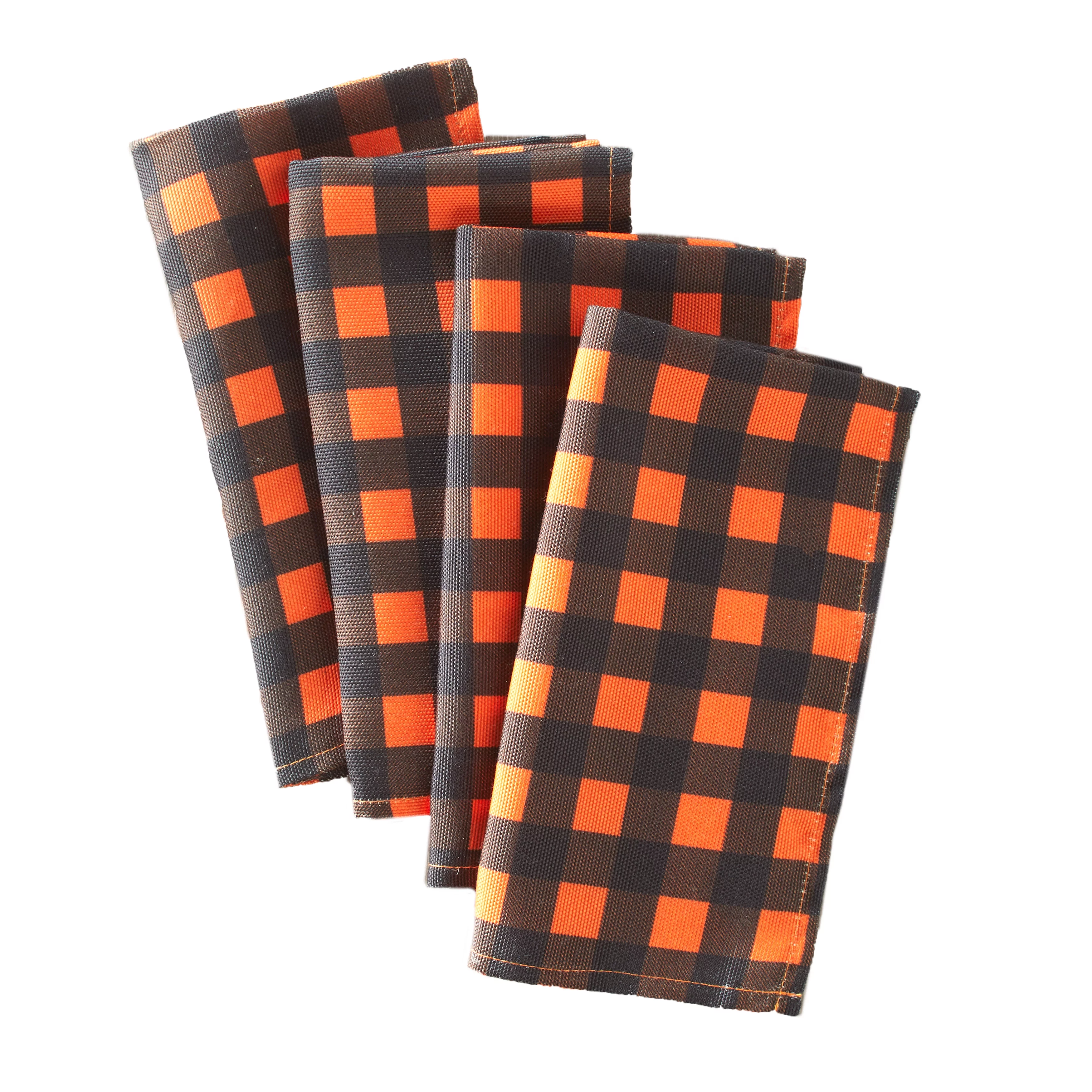 Halloween Dinner Napkins - Buffalo Check Orange Black Eating Cloths - Set of 4