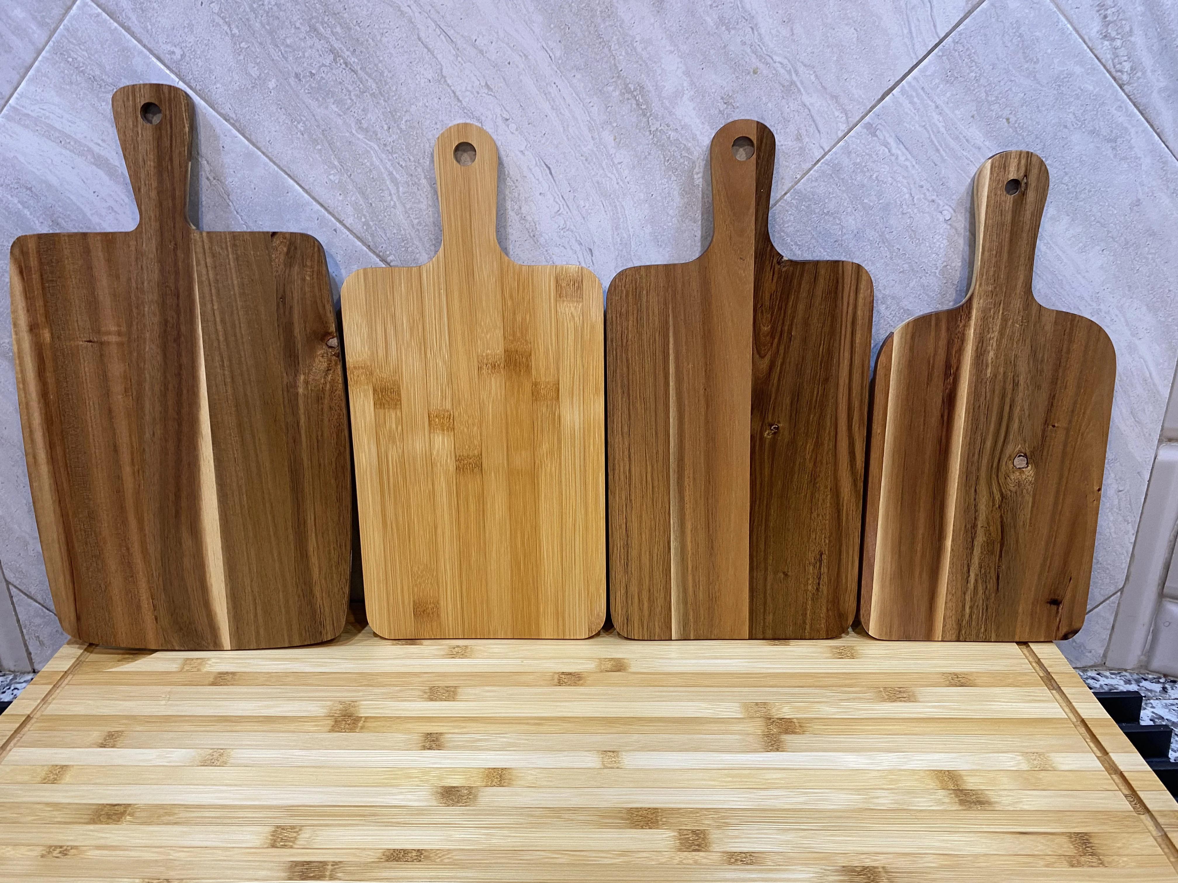 Patriots Kitchen 4 Pc 16 x 8 Bamboo Cutting Board Pizza, Cheese, Charcuterie,  Platter w/Handle