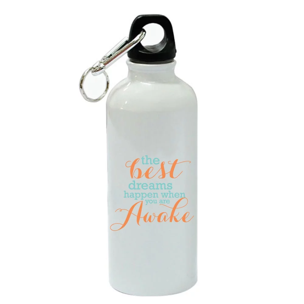 The Best Dreams Happen When You Are Awake White Aluminum Sports 20 oz Water Bottle