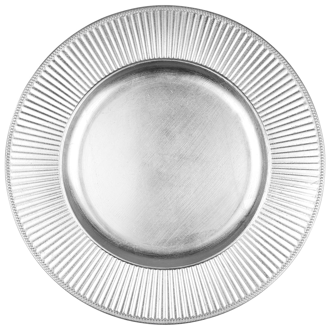 Koyal Wholesale Acrylic Charger Plates Round Silver Ribbed - Set of 4 Buy Bulk for Weddings and Events