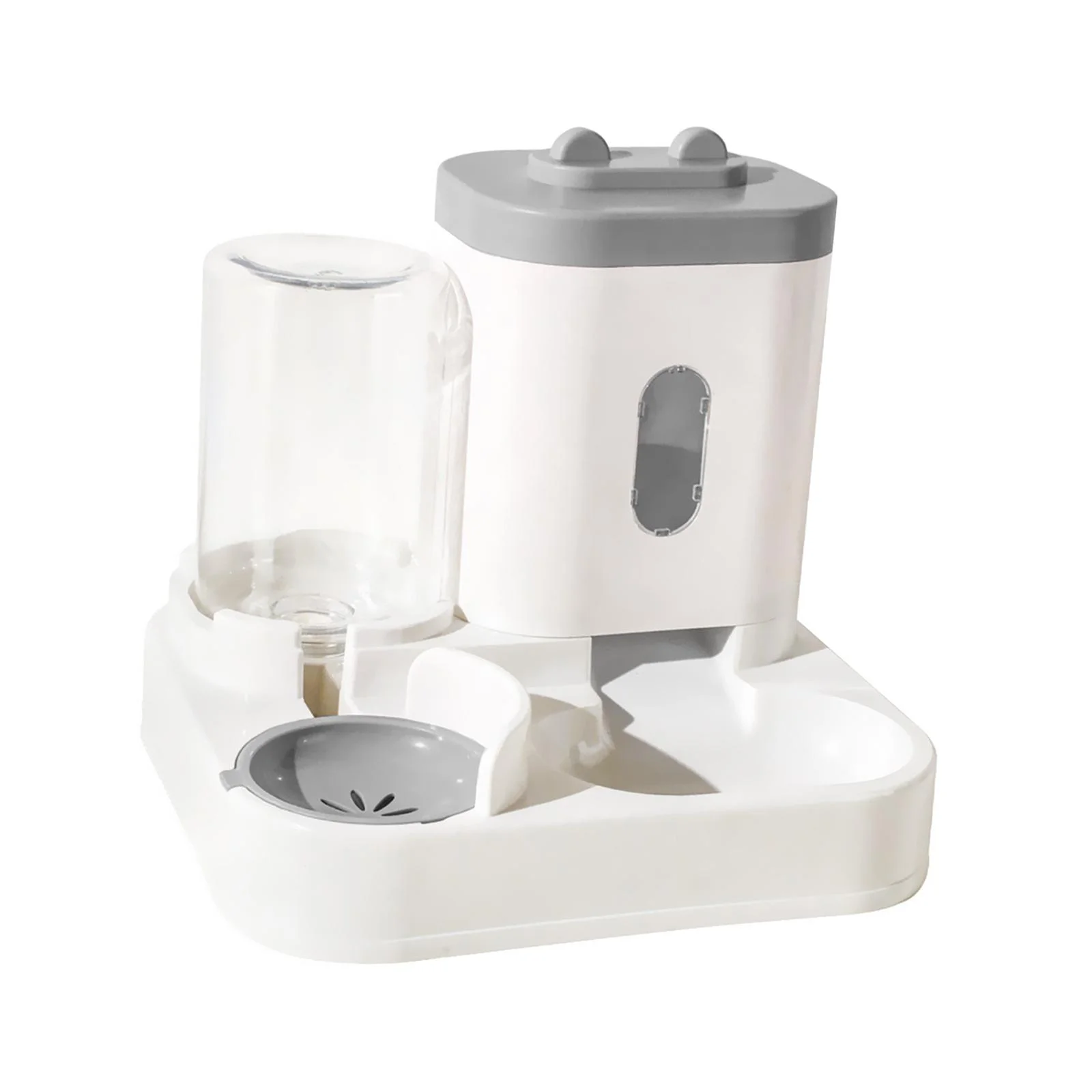 Toysmith 2 in 1 Automatic Pet Waterer, Automatic Pet Feeder, Detachable Bowl Portable Dispenser for Dogs Puppy Medium Pet Cats Rabbits gray