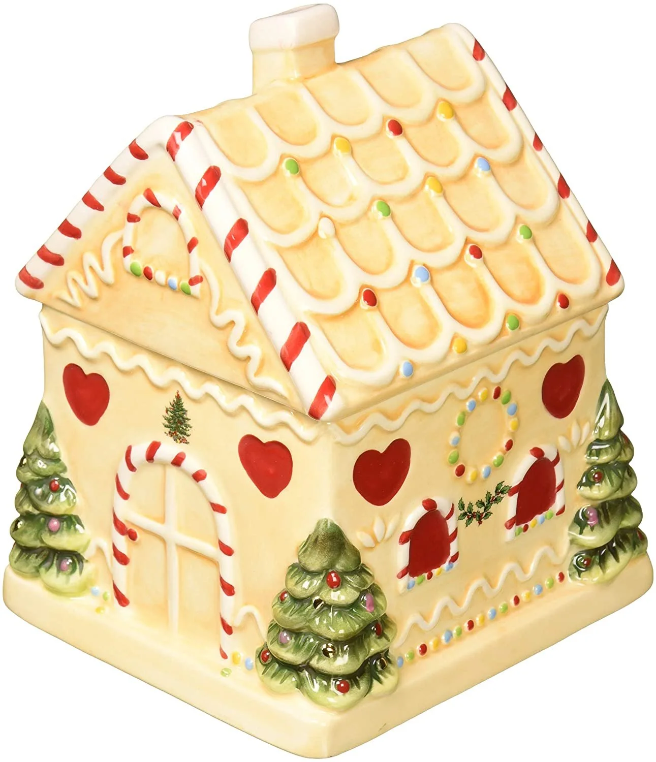 Spode Christmas Tree Gingerbread House Candy Jar, 7 Inch Christmas Cookie Jars made of Fine Earthenware