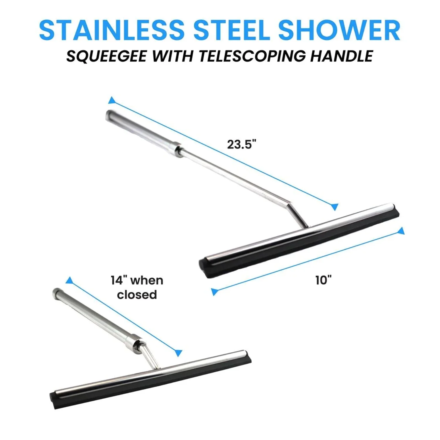 Stainless Steel Shower Squeegee with Telescoping Handle Extends to 23 Inches, From Grand Fusion