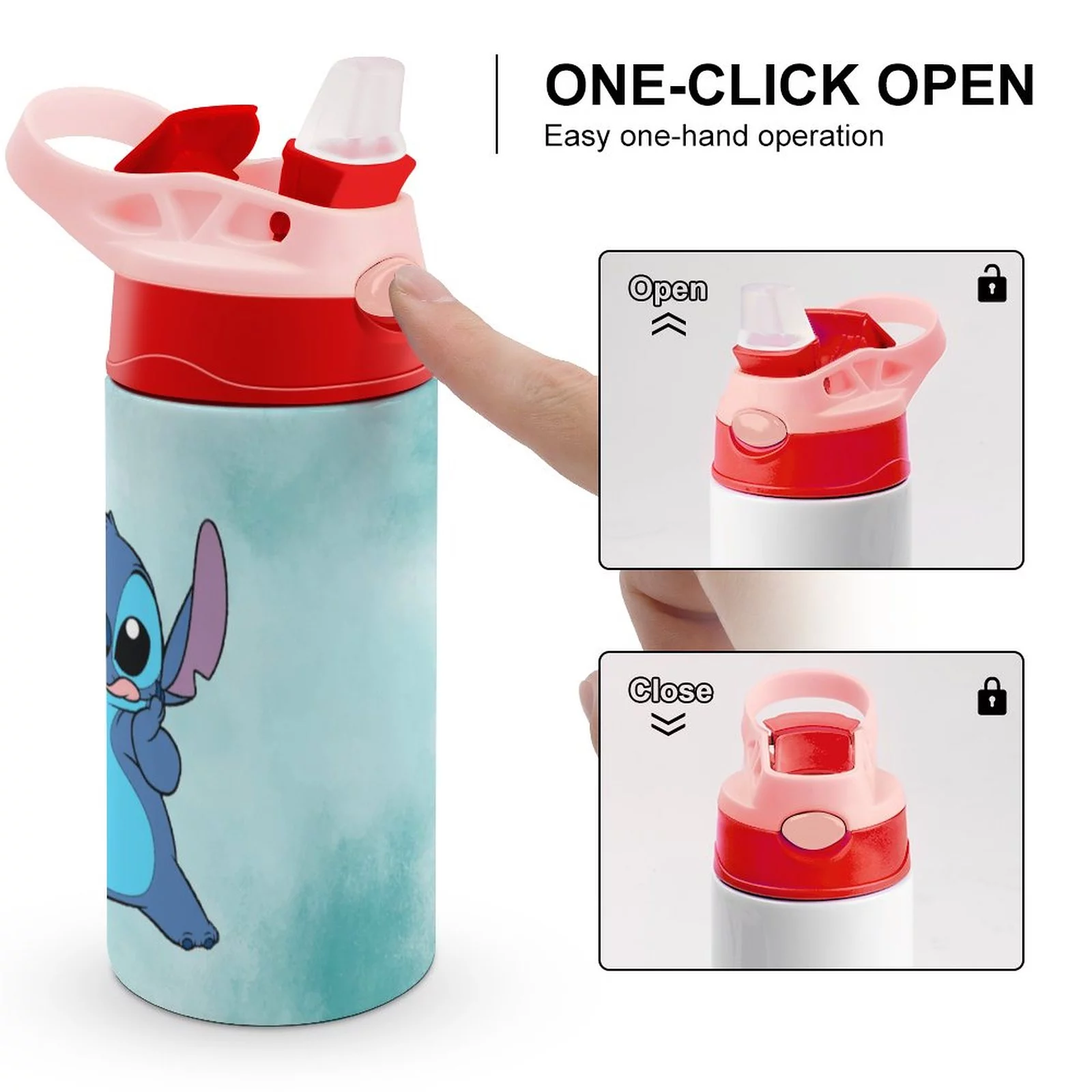 Funny Stitch Children's Water Bottle Vacuum Insulated Stainless Steel Cup With Straw Toddler Thermoses