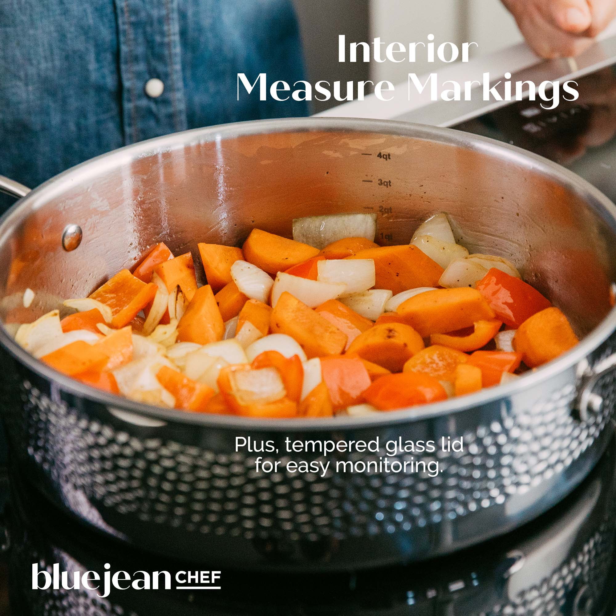 Blue Jean Chef 3-Piece Stainless Steel Cookware Set, Hammered Finish, Tri-Ply Construction Clad Cookware, Nonstick; Induction, Oven & Dishwasher Safe