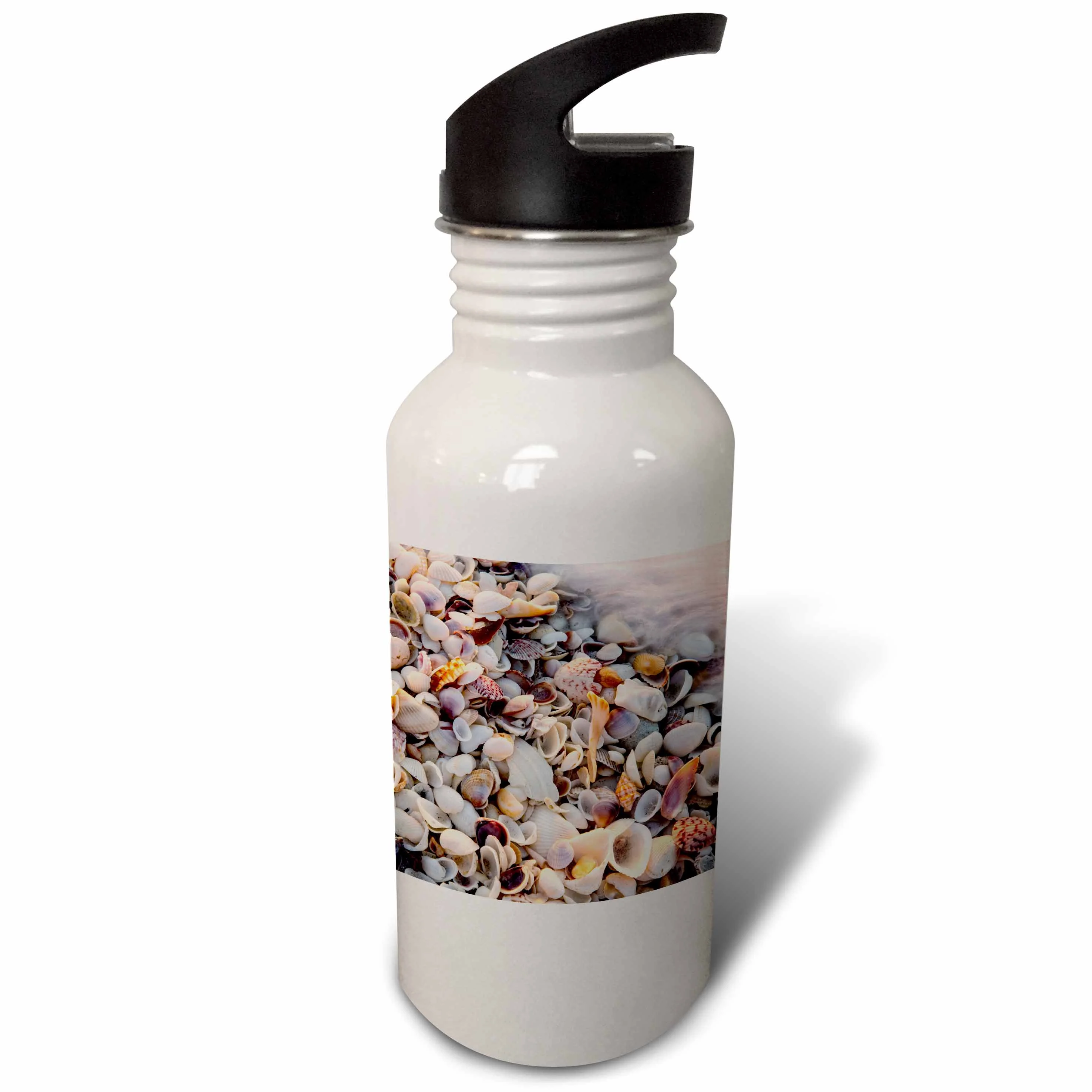 Incoming surf and seashells on Sanibel Island, Florida, USA 21 oz Sports Water Bottle wb-190163-1