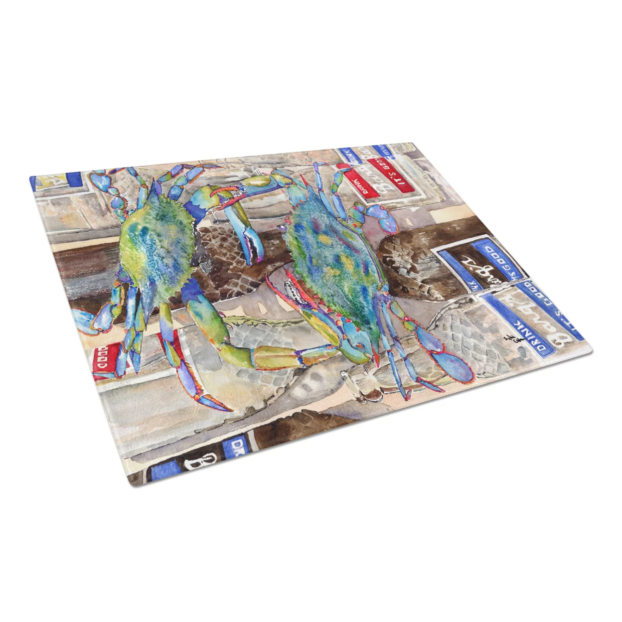 Carolines Treasures 8914LCB Blue Crabby Bottles of Barqs Rootbeer Glass Cutting Board Large 12H x 16W multicolor