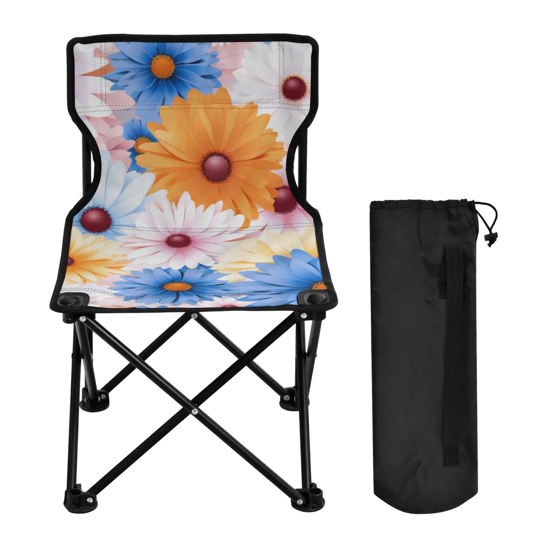 Flowers Portable Camping Chair Outdoor Folding Beach Chair Fishing Chair Lawn Chair with Carry Bag Support to 220LBS