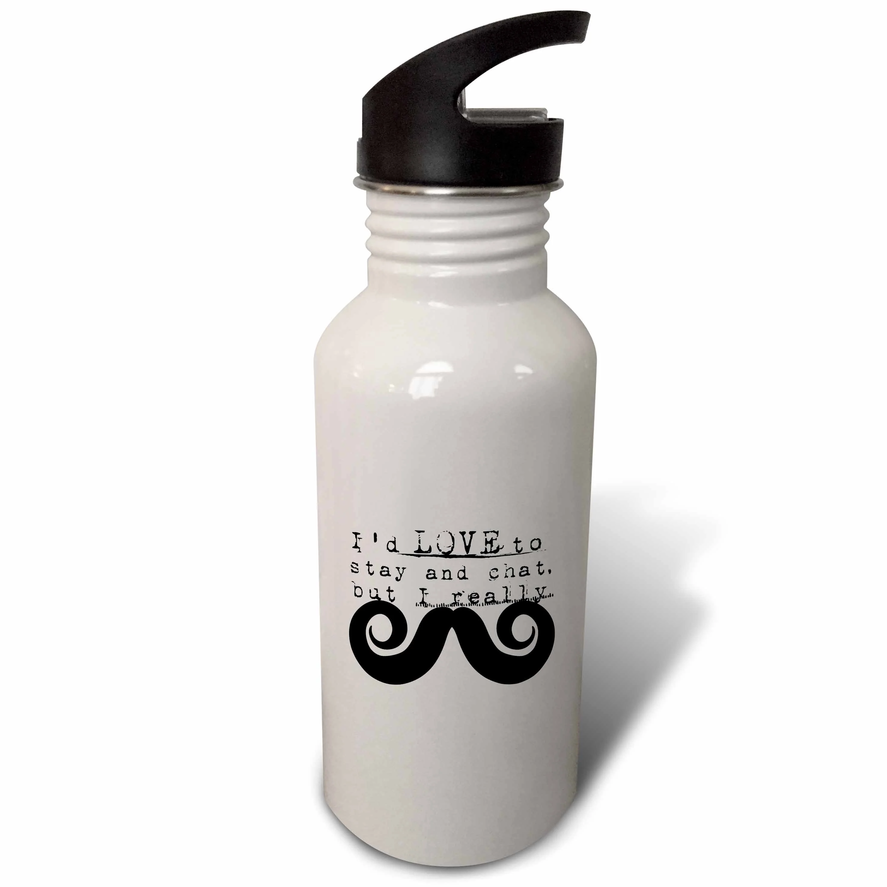3dRose I would Love to Stay but I Mustache hipster humor, Sports Water Bottle, 21oz