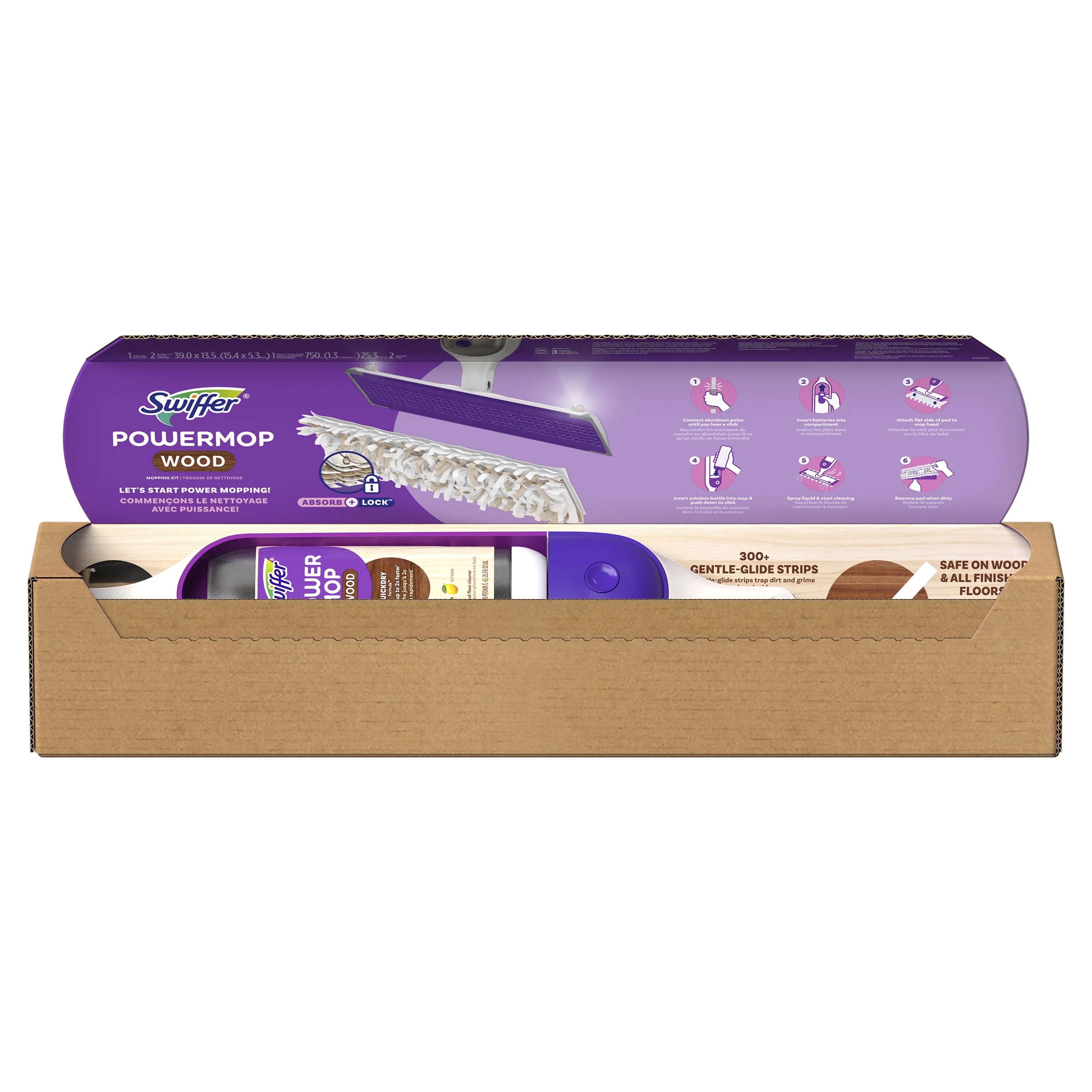 Swiffer PowerMop Wood Mop Kit for Floor Cleaning, Lemon Scent