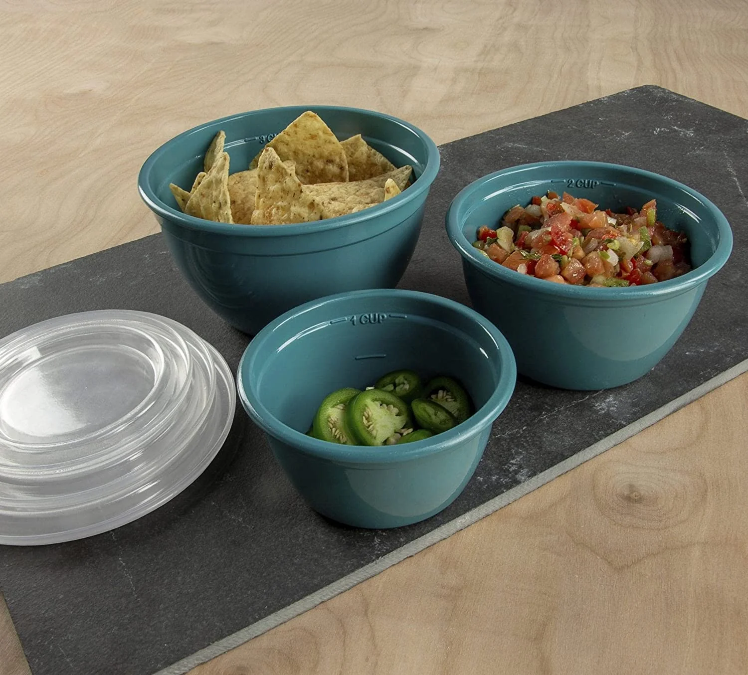 Bowl Set - Plastic, Durable Kitchenware, Dishwasher Safe - Made In The - Prussian Blue & Light Teal