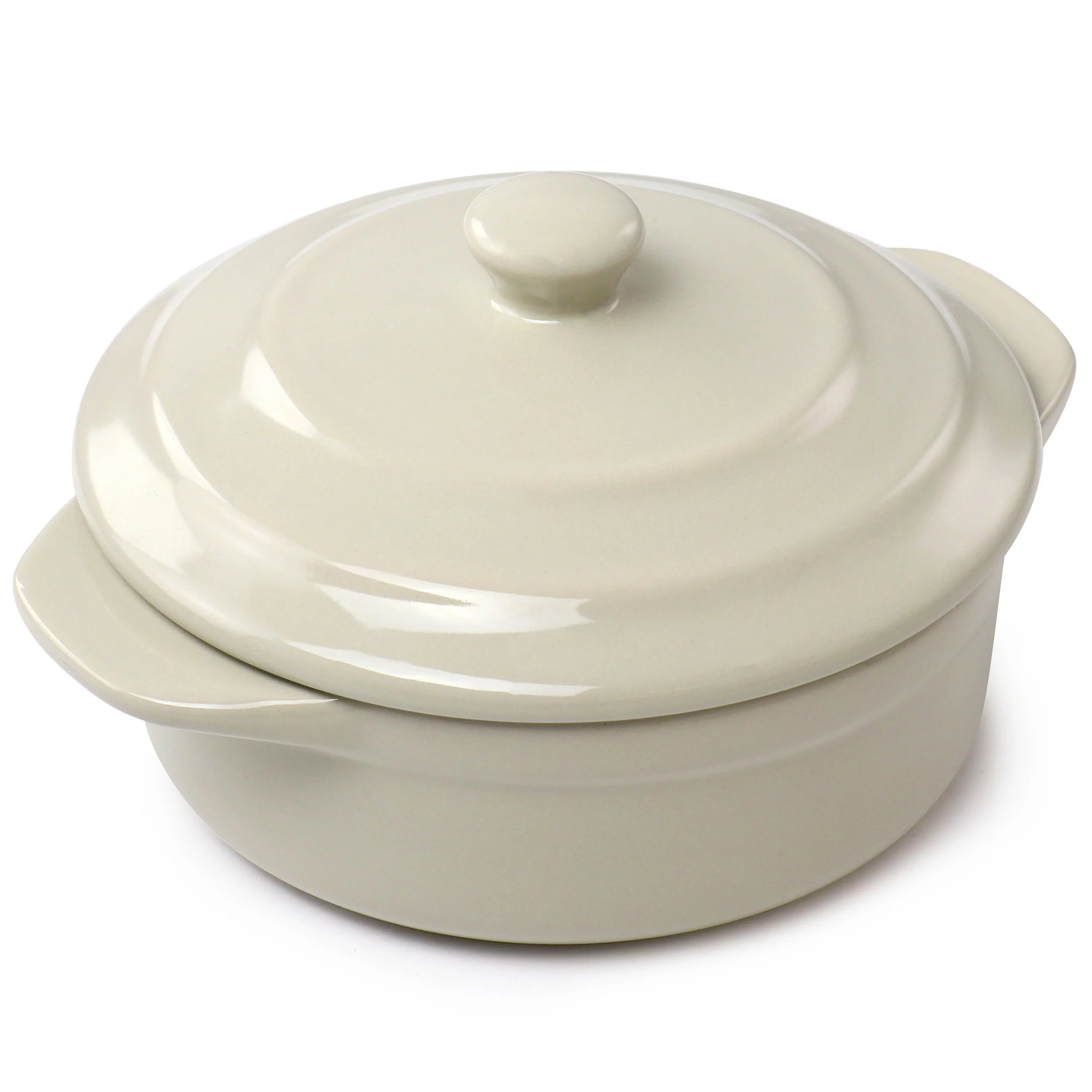 Martha Stewart Stoneware Round Mini Casserole with Lid in Beige