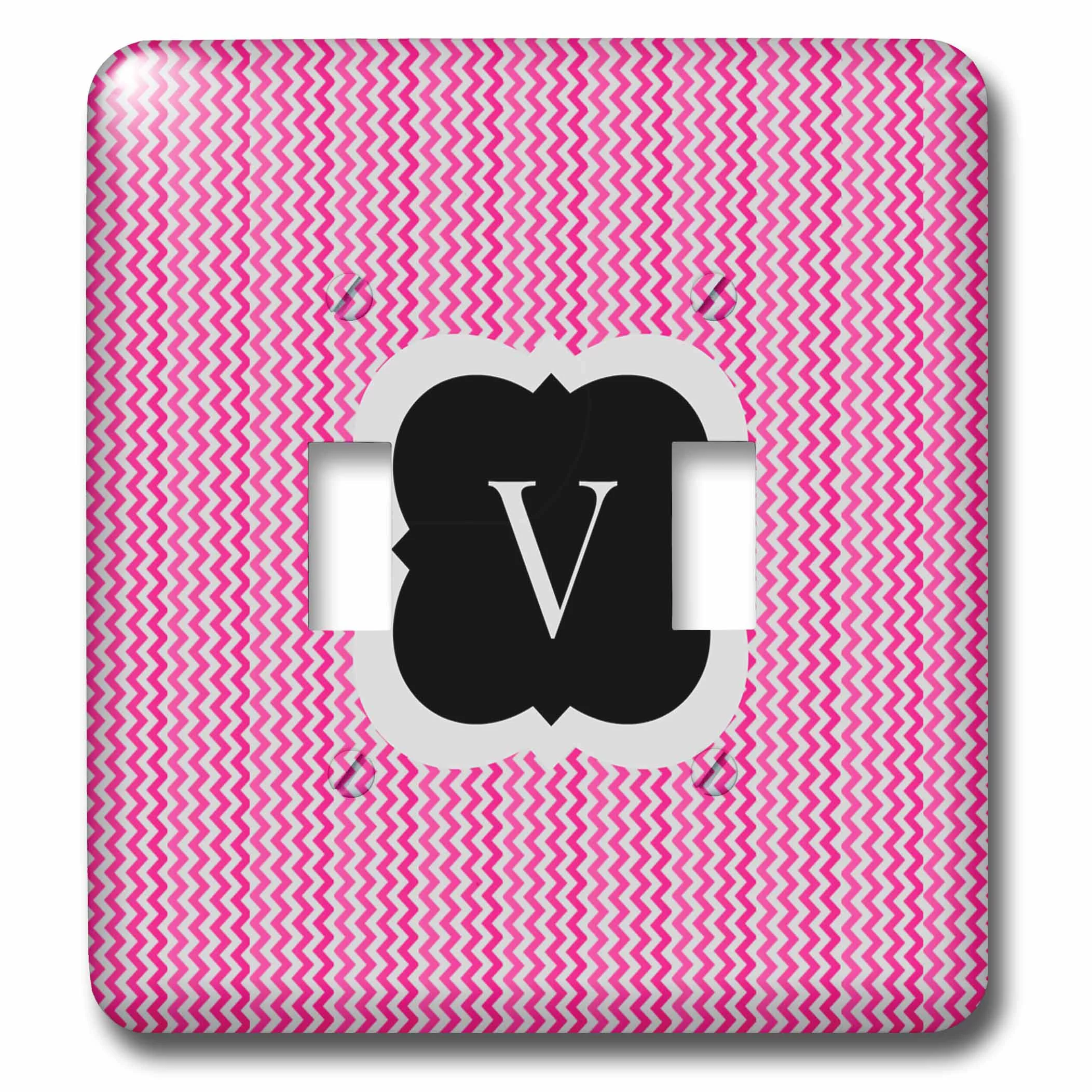 3dRose Pink and grey chevron monogram initial V - Double Toggle Switch