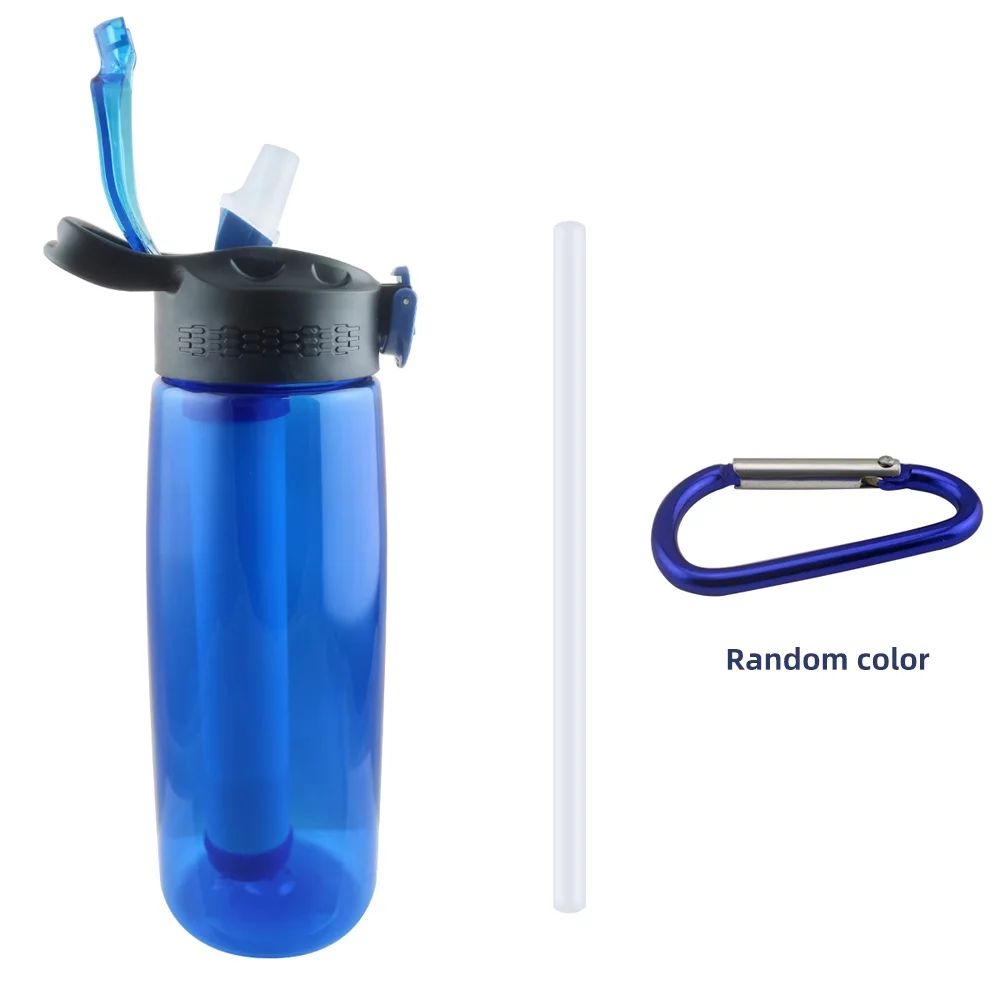 Anself Water Bottle Made of Tritan with Water Filter Lockable Lid BPA Free Water Purifier Bottle for Travel Hiking Camping Travel Blue