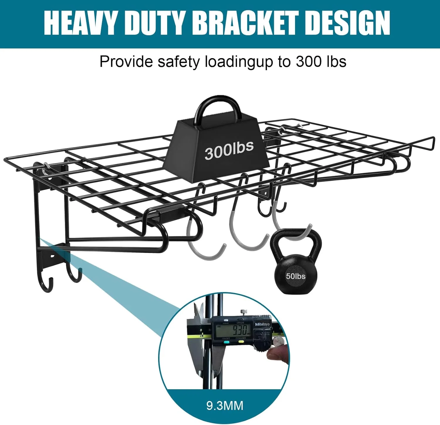 Garage Wall Shelving,2-Pack 1.5x3 ft,Includes 6 Bike Hooks,Garage Wall-Mounted Shelving,Garage Wall Shelving Heavy Duty,300 lbs Weight Capacity (Black)