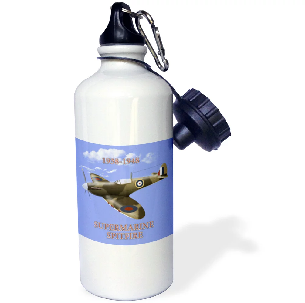 3dRose Supermarine Spitfire. British Royal Air Force fighter WW2 in battle colors - Water Bottle, 21-ounce