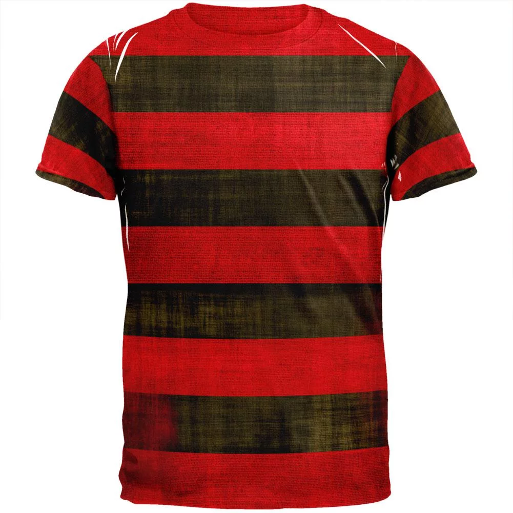Halloween Striped and Bloody Nightmare Sweater All Over Adult T-Shirt - Small