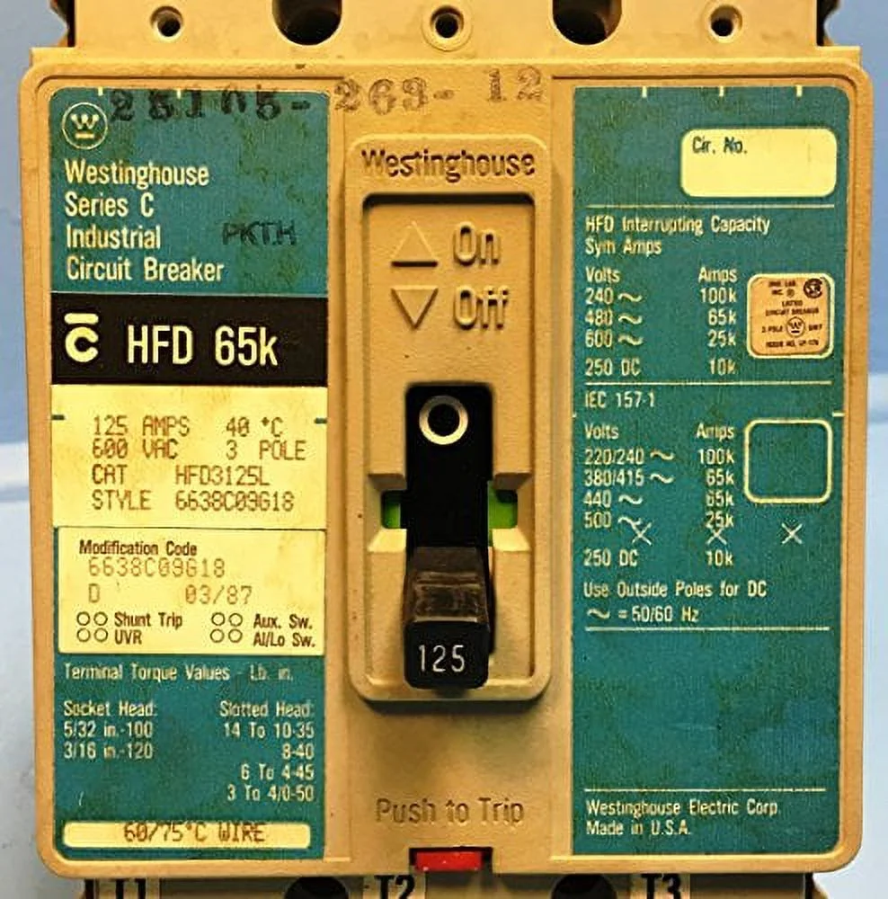 Westinghouse HFD3125L 125A Circuit Breaker Gray HFD3125 CH Cutler-Hammer 125 Amp