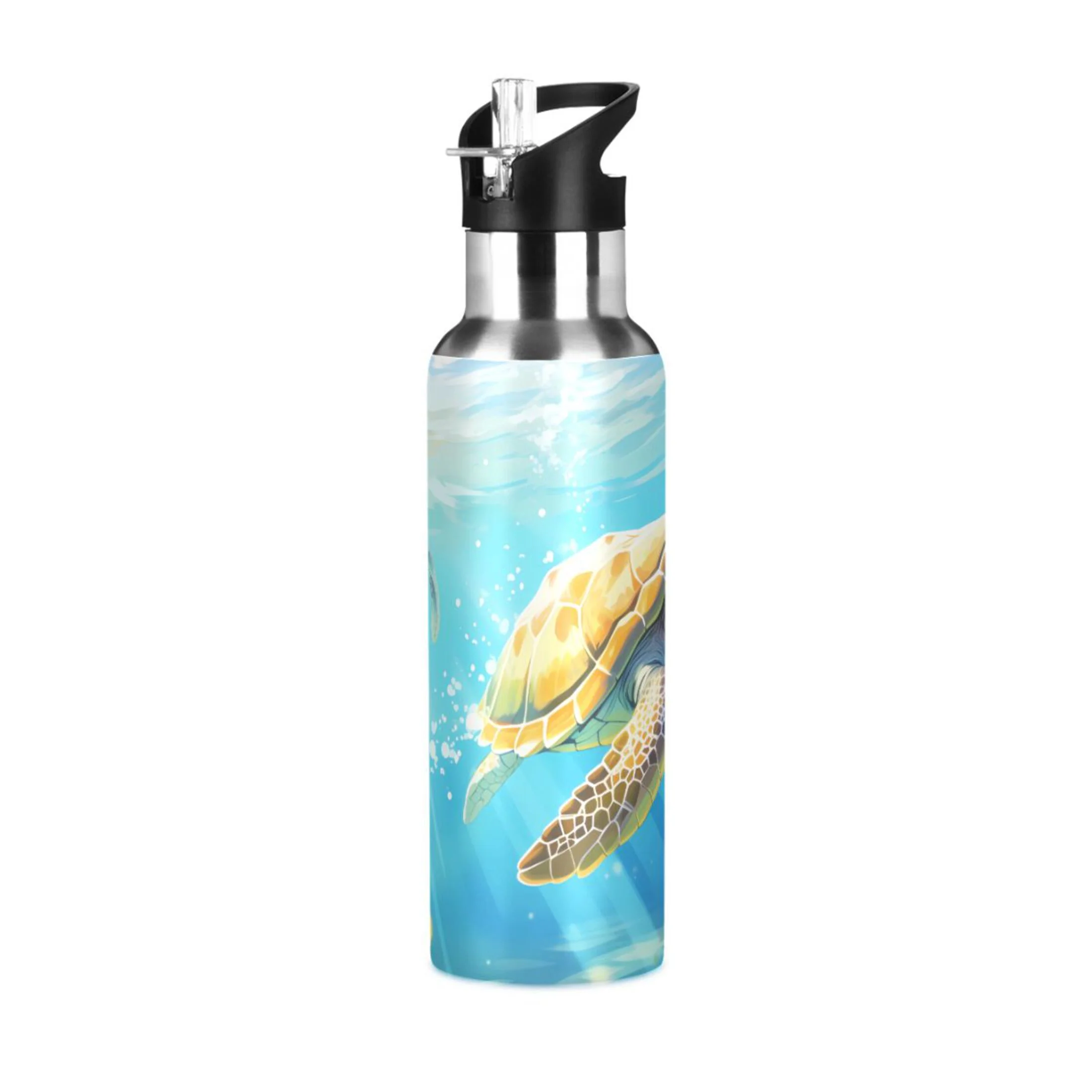 Funny Sea Turtles Swimming Water Bottles Insulated Thermos Kids Stainless Steel Bottle with Straw Lid Flask Leakproof for Sports Gym 20 oz