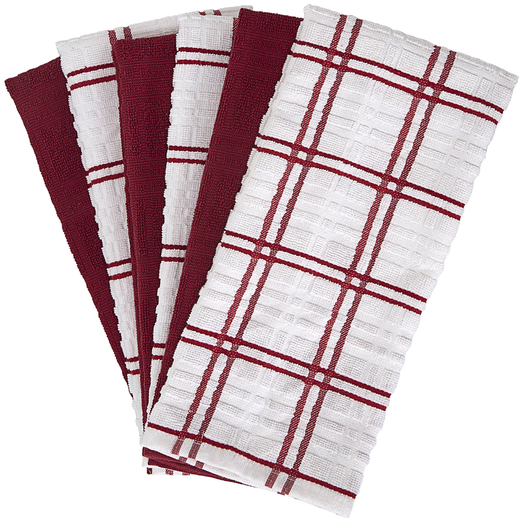 Premium Kitchen Towels (16x 26, 6 Pack)  Large Cotton Kitchen Hand Towels  Window Pane Design  400 GSM Highly Absorbent Tea Towels Set With Hanging Loop  Red