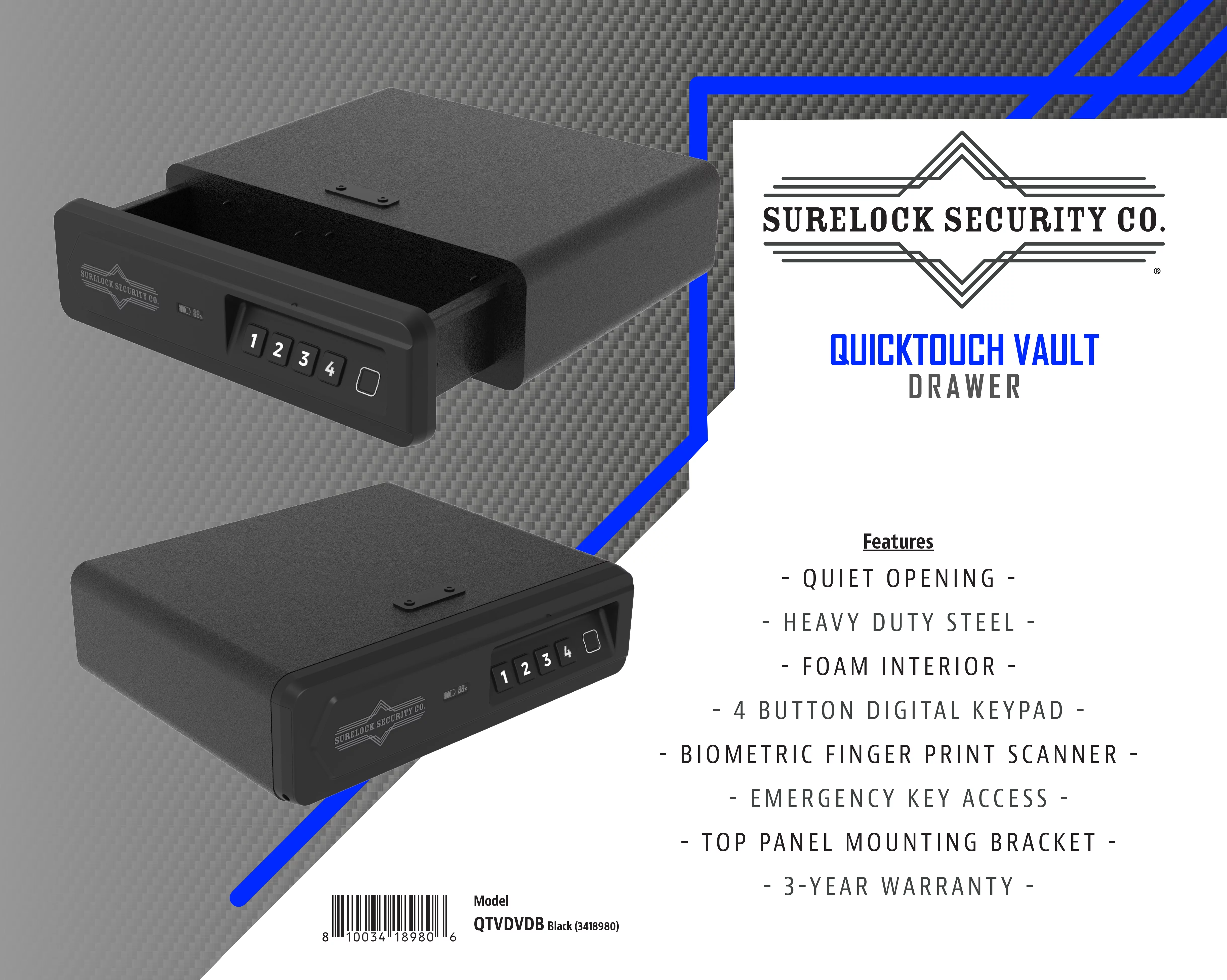 QuickTouch Drawer Vault Digital + Bio